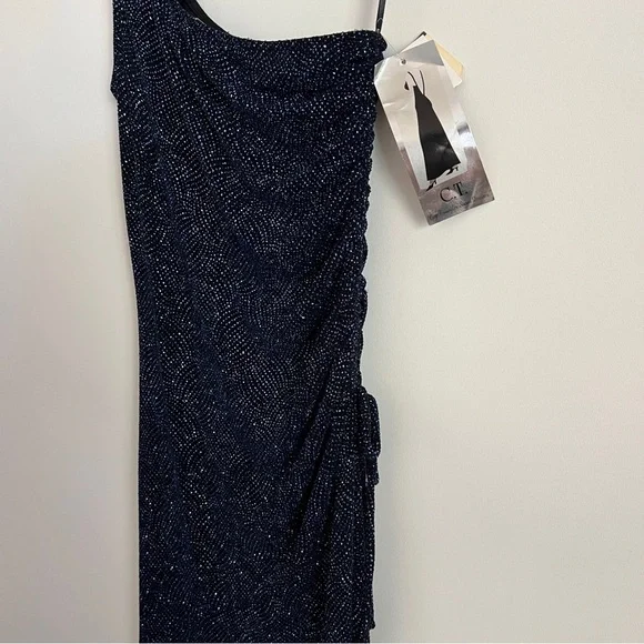 Vintage City Triangles Y2K One Shoulder Glitter Cocktail Dress-Size Large